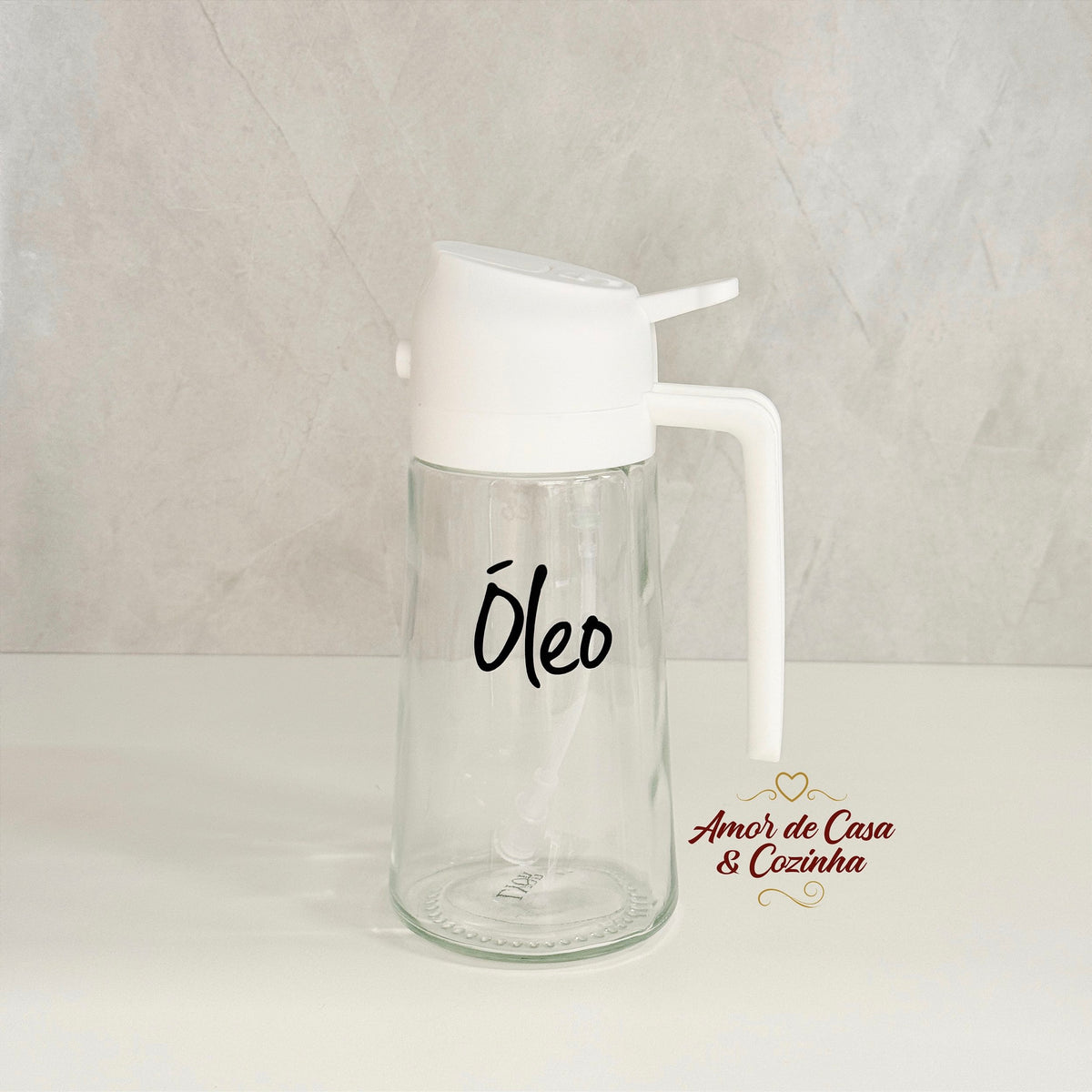 GALHETEIRO 2 EM 1 DE VIDRO COM BORRIFADOR BRANCO 450ML