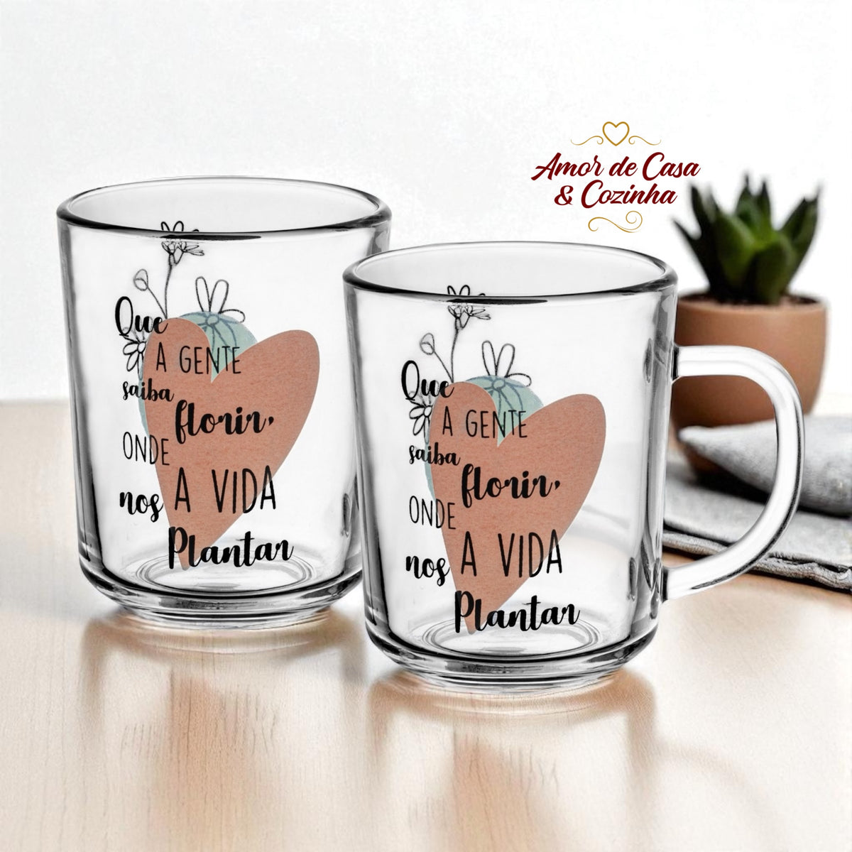 CONJUNTO 2 CANECAS DE VIDRO FLORIR 220ML