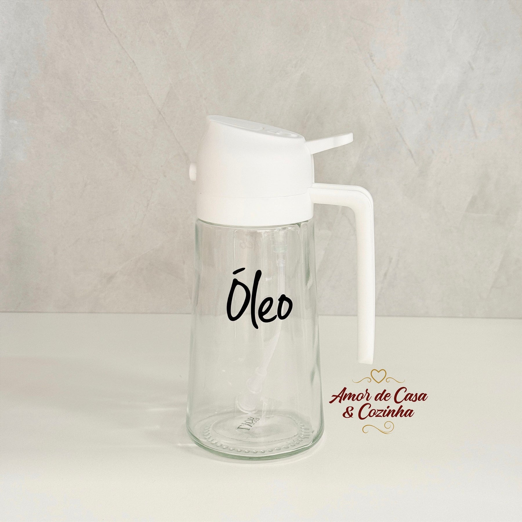 GALHETEIRO 2 EM 1 DE VIDRO COM BORRIFADOR BRANCO 450ML